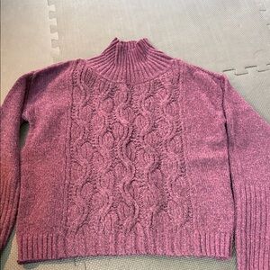 White House Black Market Pink Cable-Knit Mock Neck Sweater